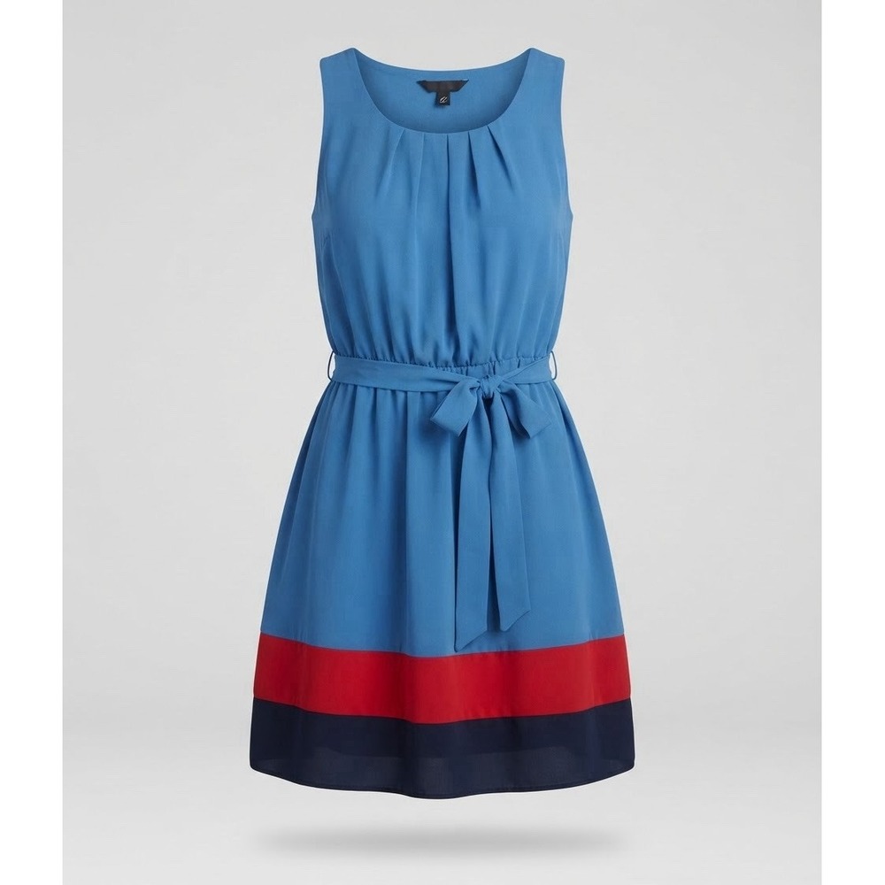 AB Studio Colorblock Chiffon Dress Size XL - Blue, Red & Navy with Tie Waist